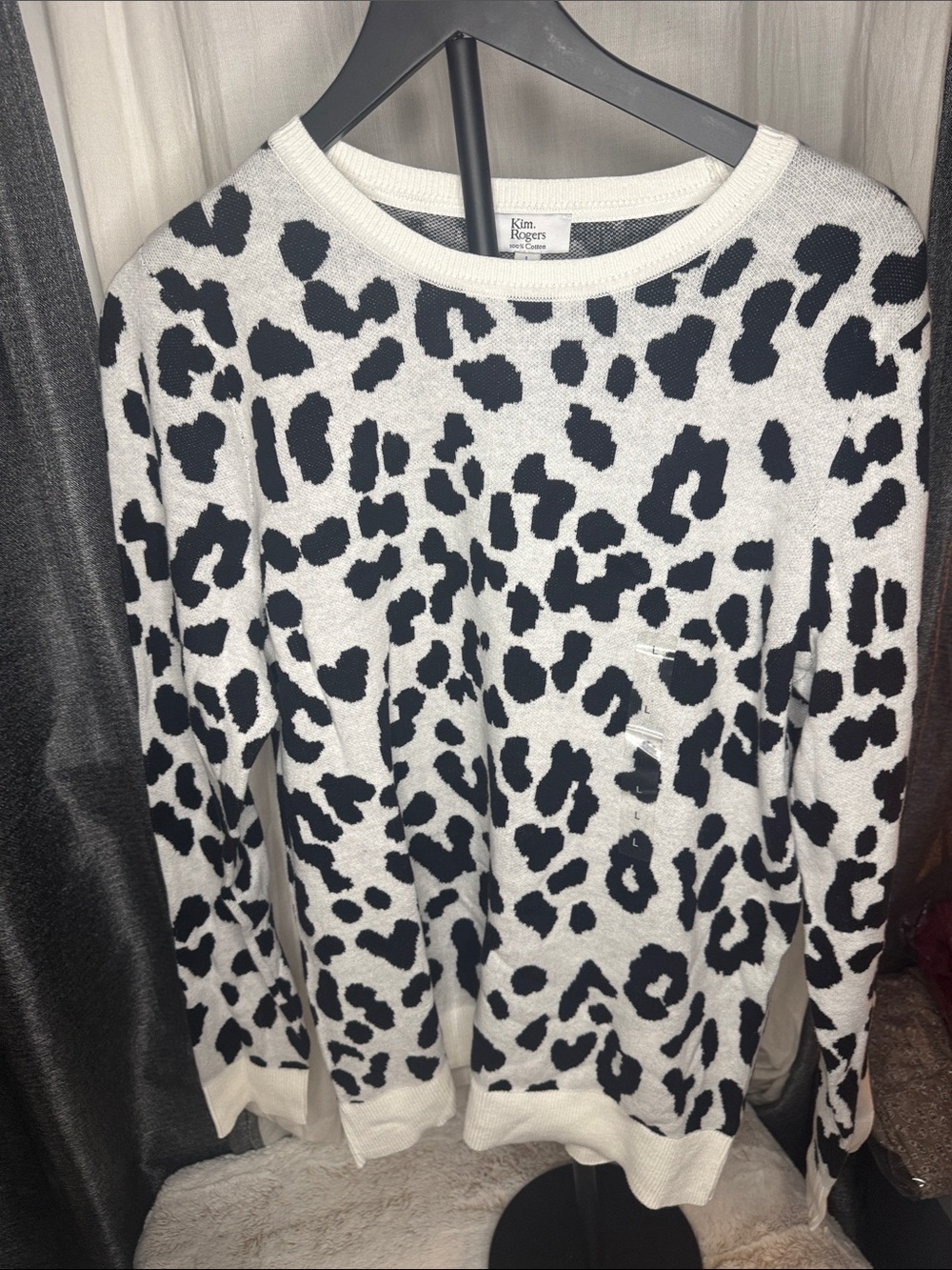 Kim Rogers Black and White Leopard Crewneck Sweater